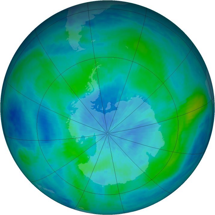 Antarctic ozone map for 12 March 2001